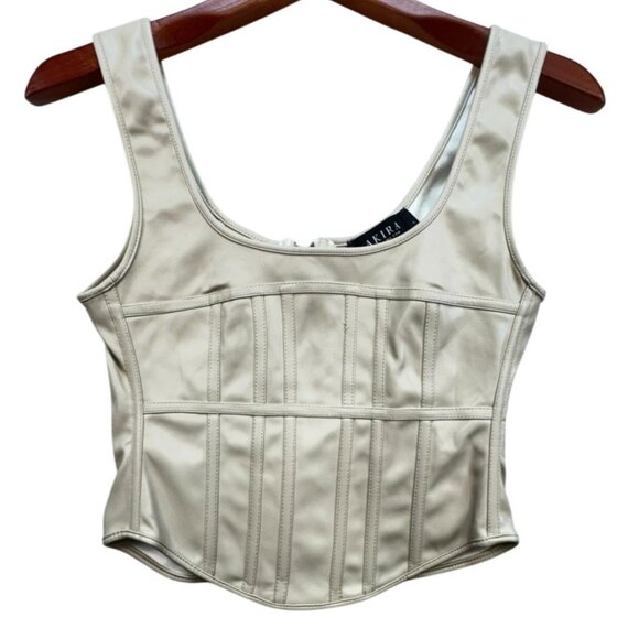 Akira Tops - Akira Womens Faux Leather Corset Top S Beige Zip Back Going Out